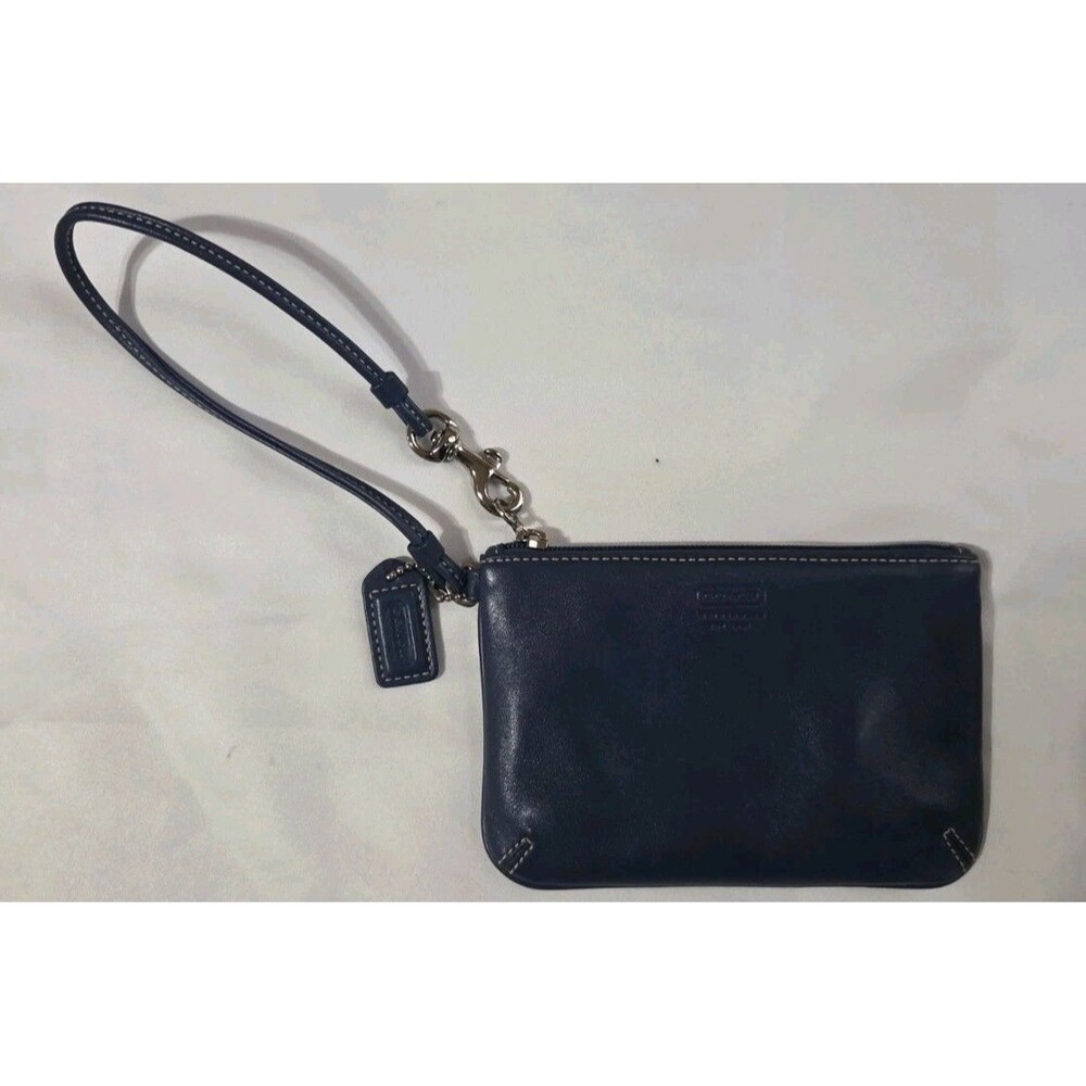 Coach Vintage Blue Leather Wristlet  Silver Hardware Y2K With Tag